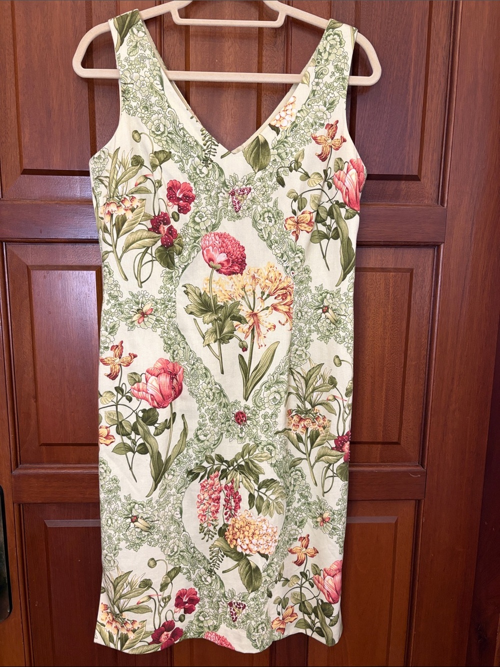 Talbots pale, green sleeveless floral shift dress